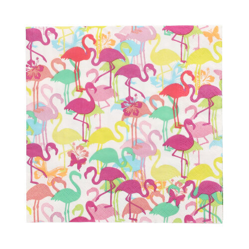 [37101] 10 x 20 Servietten, 3-lagig 1/4-Falz 33 cm x 33 cm "Flamingoparty"