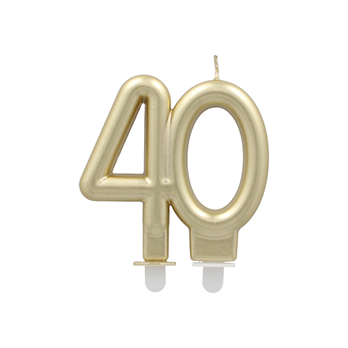 [37144] 12 x Jubiläumskerzen mit Halter 7 cm gold "40"