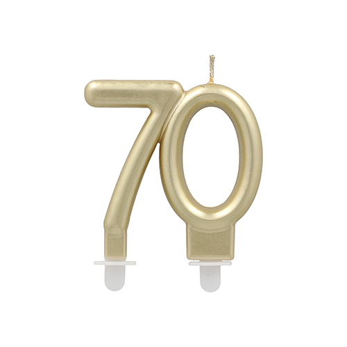 [37150] 12 x Jubiläumskerzen mit Halter 7 cm gold "70"