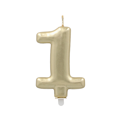 [37154] 12 x Zahlenkerze mit Halter 7 cm gold "1"