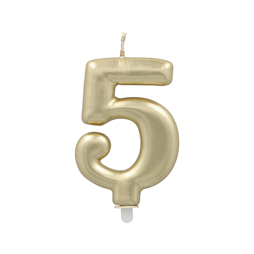 [37162] 12 x Zahlenkerze mit Halter 7 cm gold "5"