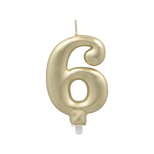[37164] 12 x Zahlenkerze mit Halter 7 cm gold "6"
