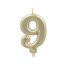 12 x Zahlenkerze mit Halter 7 cm gold "9"