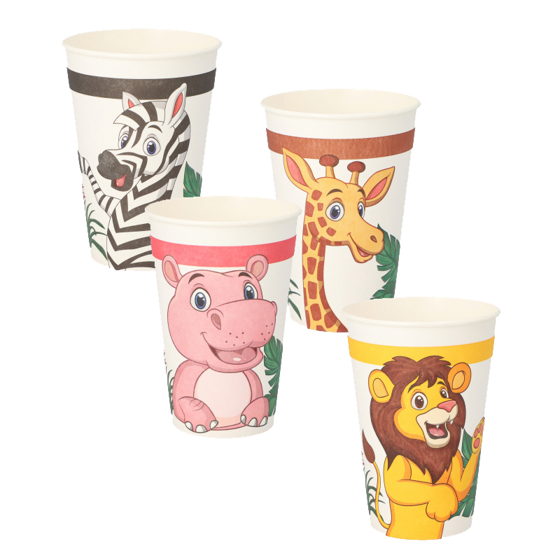 [37181] 14 x 10 Trinkbecher, Pappe 0,2 l Ø 7 cm · 9,7 cm "Jungle"