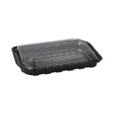 14 x 50 Sushi-Schalen R-PET rechteckig 21 cm x 13 cm x 4,3 cm schwarz mit transparentem Deckel