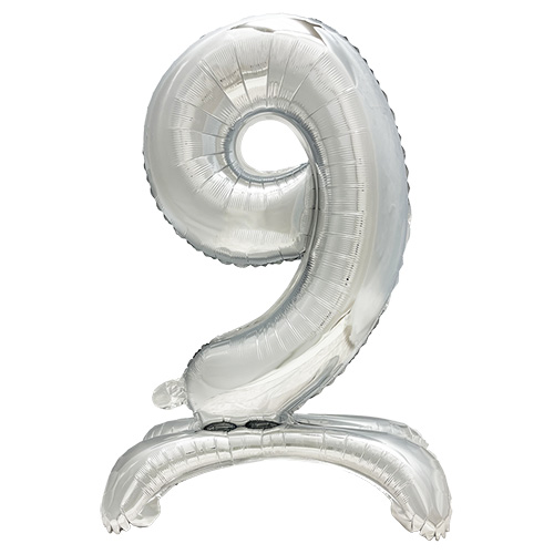 [37264] 24 x Folienluftballon 73 cm silber "9" stehend