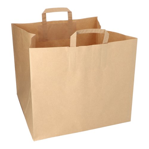 [37302] 4 x 25 Tragetaschen, Papier XXL 33 cm x 37 cm x 34,5 cm braun mit Tragegriff