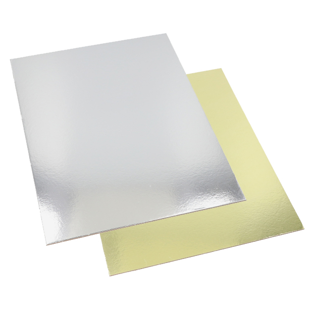[37320] 2 x 25 Tortenplatten eckig 0,3 cm x 30 cm x 40 cm gold/silber