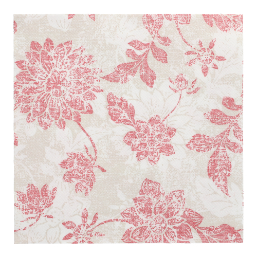 [37358] 8 x 20 Servietten "ROYAL Collection" 1/4-Falz 40 cm x 40 cm bordeaux "Flowers"