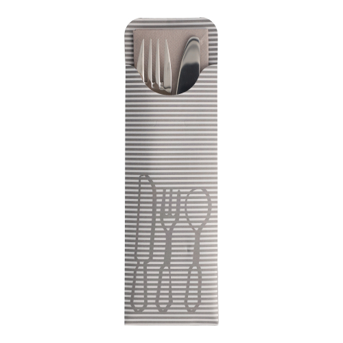 [81012] 5 x 100 Bestecktaschen 23,5 cm x 7,3 cm grau inkl. farbiger Serviette