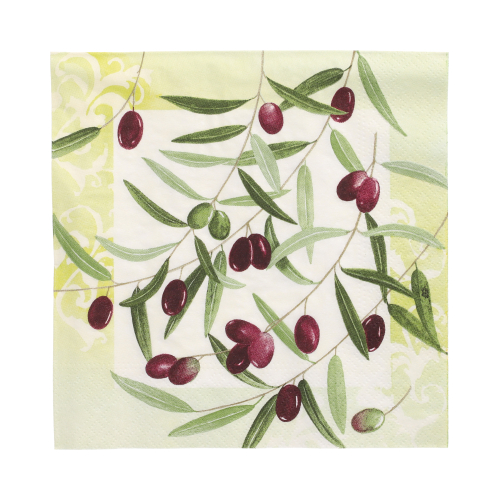 [81026] 10 x 20 Servietten, 3-lagig 1/4-Falz 33 cm x 33 cm "Olive Twig"