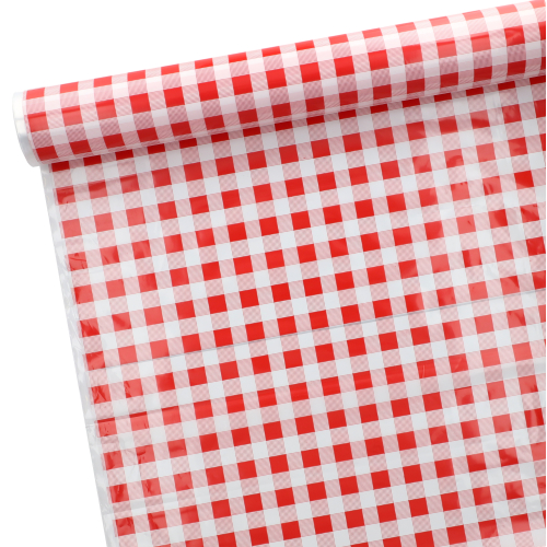 [81611] 6 x Tischdecke, Folie 50 m x 80 cm rot "Karo"
