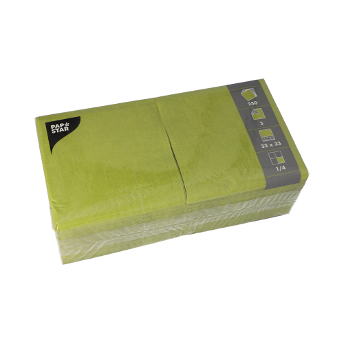[81657] 4 x 250 Servietten, 3-lagig 1/4-Falz 33 cm x 33 cm olivgrün