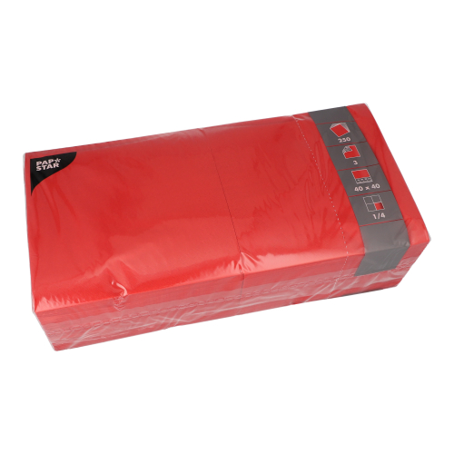 [82566] 4 x 250 Servietten, 3-lagig 1/4-Falz 40 cm x 40 cm rot