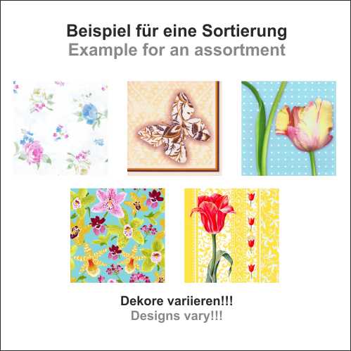 [82712] 45 x 20 Servietten, 3-lagig 1/4-Falz 33 cm x 33 cm sortiert