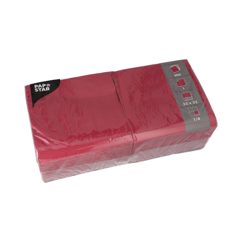[82902] 10 x 500 Servietten, 1-lagig 1/4-Falz 33 cm x 33 cm weinrot