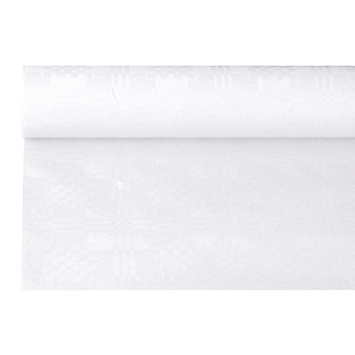 [85467] 12 x Papiertischtuch mit Damastprägung 6 m x 1,2 m weiss