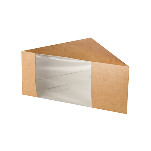 [85690] 10 x 50 Sandwichboxen, Pappe mit Sichtfenster aus PLA 12,3 cm x 12,3 cm x 8,2 cm braun
