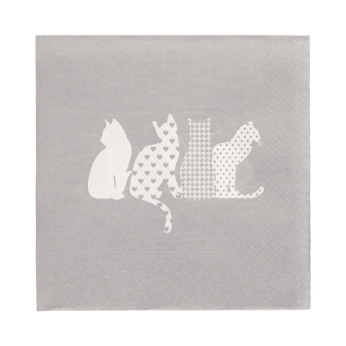 [86370] 10 x 20 Servietten, 3-lagig 1/4-Falz 33 cm x 33 cm "Cats"