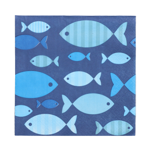 [86371] 10 x 20 Servietten, 3-lagig 1/4-Falz 33 cm x 33 cm "Blue Fish"