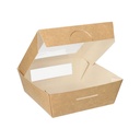 4 x 25 Feinkostboxen, Pappe mit Sichtfenster aus PLA eckig 750 ml 14 cm x 14 cm x 5 cm braun