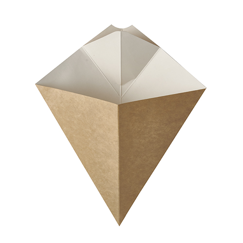 [86779] 10 x 50 Pommes-Frites-Spitztüten mit Dip-Ecke, Pappe "pure" 23,5 cm x 19 cm braun/weiss