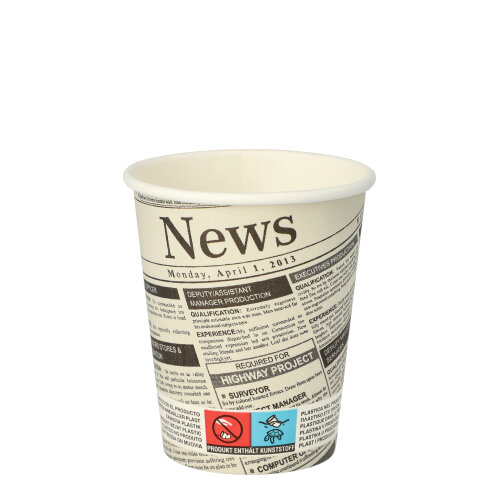 [86809] 20 x 50 Trinkbecher, Pappe "To Go" 0,2 l Ø 8 cm · 9,2 cm "Newsprint"