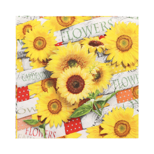 [86824] 10 x 20 Servietten, 3-lagig 1/4-Falz 33 cm x 33 cm "Sunflower Field"