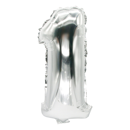 [86831] 24 x Folienluftballon 35 cm x 20 cm silber "1"