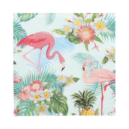 [86846] 10 x 20 Servietten, 3-lagig 1/4-Falz 33 cm x 33 cm "Exotic Flamingos"