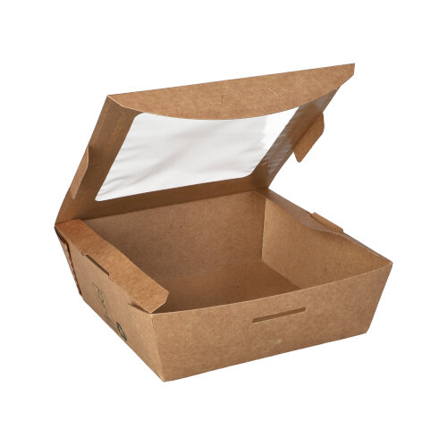 [87251] 3 x 40 Feinkostboxen Pappe "pure" eckig 650 ml 4,5 cm x 12 cm x 12 cm braun "100% Fair"