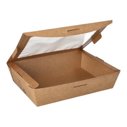 [87252] 4 x 40 Feinkostboxen Pappe "pure" eckig 1000 ml 4,5 cm x 18 cm x 13,5 cm braun "100% Fair"
