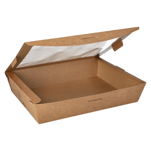 [87253] 3 x 40 Feinkostboxen Pappe "pure" eckig 1500 ml 4,5 cm x 21 cm x 16 cm braun "100% Fair"