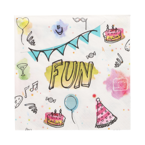 [87562] 10 x 20 Servietten, 3-lagig 1/4-Falz 33 cm x 33 cm "Fun"