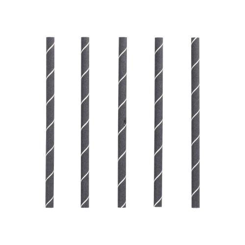 [87980] 16 x 250 Cocktail Trinkhalme, Papier Ø 7 mm · 15 cm schwarz/weiss "Stripes"