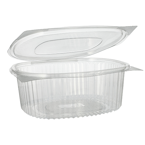 [88052] 6 x 50 Feinkost- und Salatschalen mit Klappdeckel, R-PET oval 1500 ml 7,6 cm x 18,2 cm x 20,8 cm klar