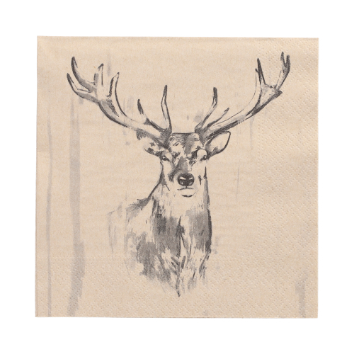 [88381] 10 x 20 Servietten, 3-lagig 1/4-Falz 33 cm x 33 cm natur "Deer" aus recyceltem Papier