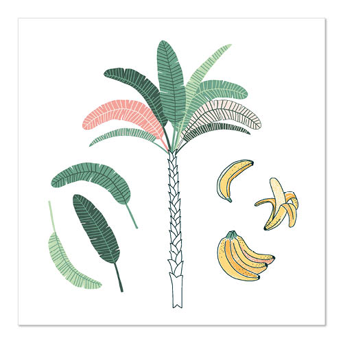 [88607] 10 x 20 Servietten, 3-lagig 1/4-Falz 33 cm x 33 cm "Palm and Bananas"