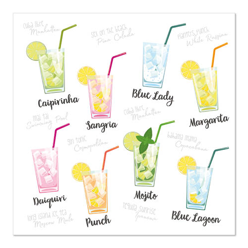 [88608] 10 x 20 Servietten, 3-lagig 1/4-Falz 33 cm x 33 cm "Cocktail"