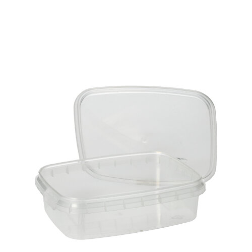 [88722] 11 x 50 Feinkostbecher, PP eckig 150 ml 2,9 cm x 8,6 cm x 10,9 cm transparent mit Originalitätsverschluss