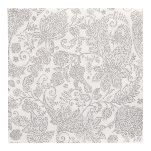 [88747] 5 x 50 Servietten "ROYAL Collection" 1/4-Falz 40 cm x 40 cm grau "Paisley"
