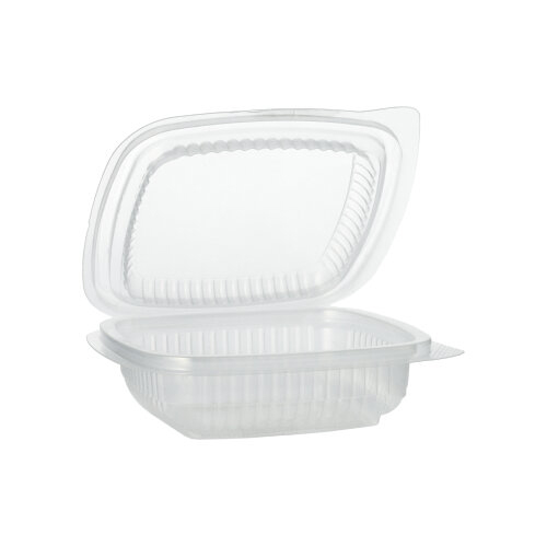 [88943] 10 x 100 Verpackungsbecher mit Klappdeckeln, PP rechteckig 150 ml 4 cm x 11,5 cm x 12 cm transparent