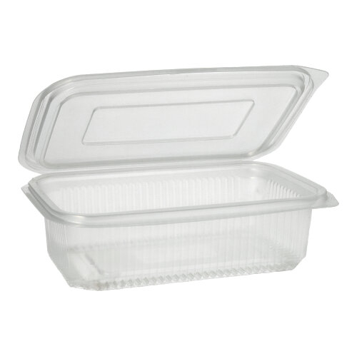 [88947] 12 x 50 Verpackungsbecher mit Klappdeckeln, PP rechteckig 750 ml 5,3 cm x 13 cm x 19 cm transparent