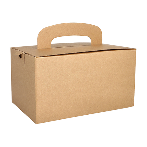 [88980] 5 x 20 Lunch-Boxen, Pappe "pure" eckig 12,5 cm x 15,5 cm x 22,5 cm braun mit Tragegriff