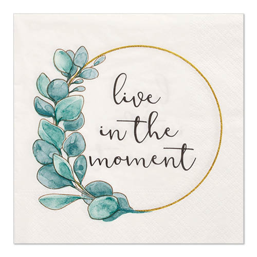 [89039] 10 x 20 Servietten, 3-lagig 1/4-Falz 33 cm x 33 cm "Live in the Moment"