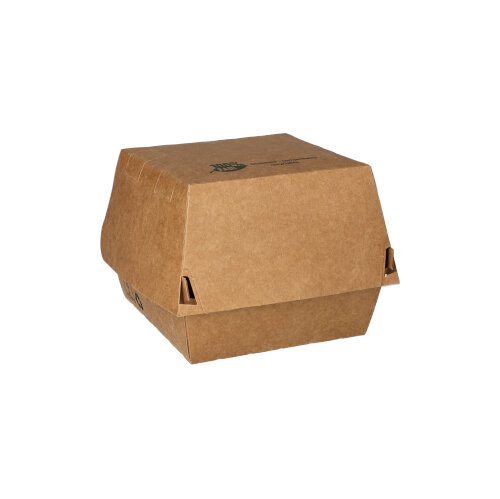 [89151] 5 x 80 Burgerboxen, Pappe 7,8 cm x 9 cm x 9 cm braun "100% Fair"