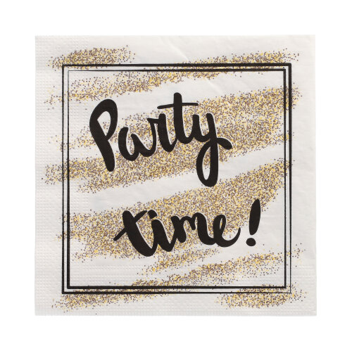 [89222] 15 x 20 Servietten, 3-lagig 1/4-Falz 33 cm x 33 cm "Party Time"