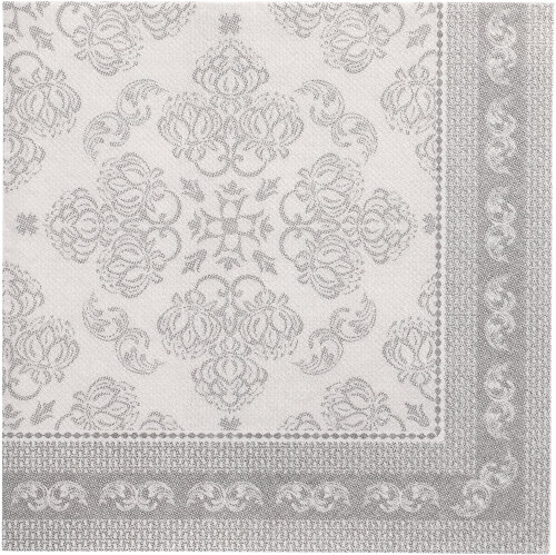 [89281] 5 x 50 Servietten "ROYAL Collection" 1/4-Falz 40 cm x 40 cm grau "Arabesque"
