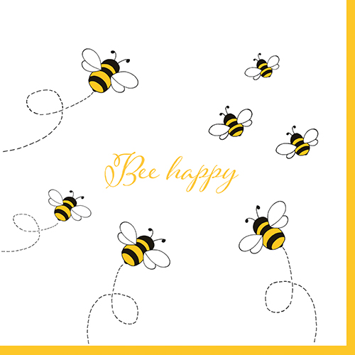 [89309] 12 x 30 Servietten, 3-lagig 1/4-Falz 33 cm x 33 cm "Bee Happy"