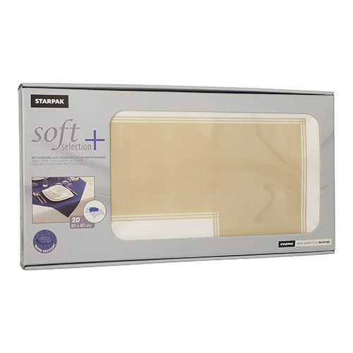 [89569] 5 x 20 Mitteldecken, stoffähnlich, Vlies "soft selection plus" 80 cm x 80 cm sand "Frame"